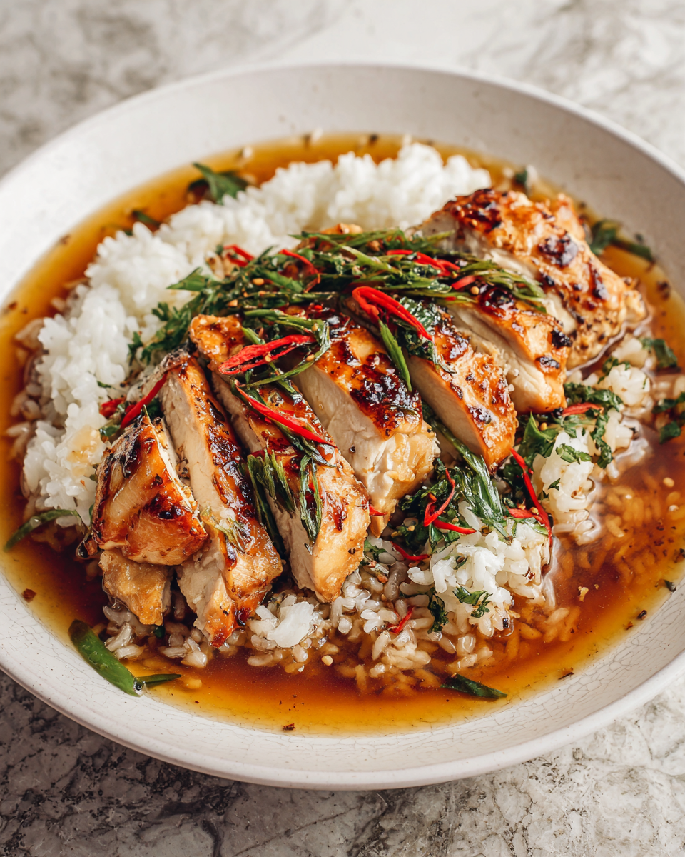 Final dish - Savor the Flavor: Soy Chicken in Garlic Ginger Broth with Rice