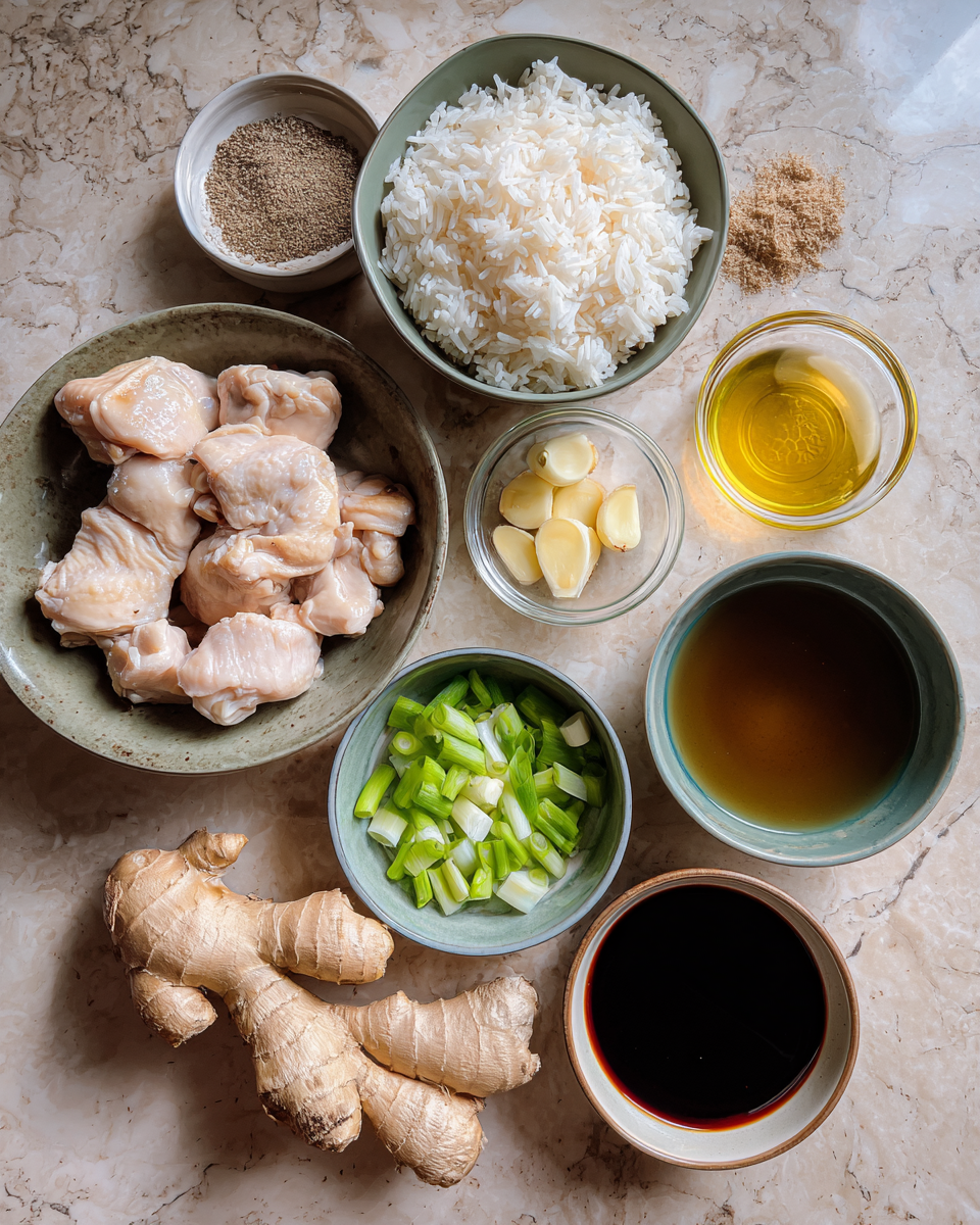 Ingredients for Savor the Flavor: Soy Chicken in Garlic Ginger Broth with Rice