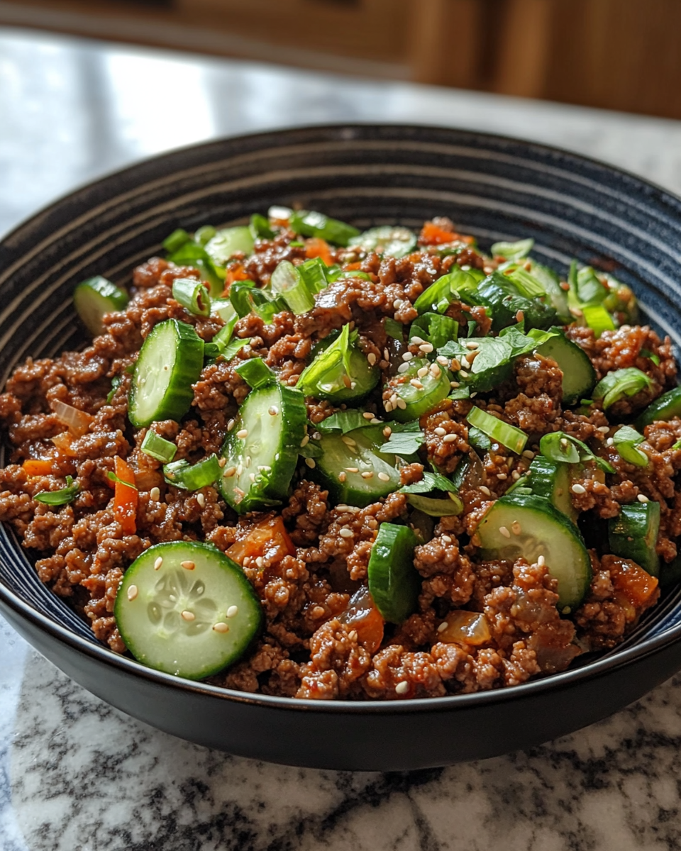 Final dish - Spice Up Your Dinner with Korean Ground Beef and Refreshing Cucumber Salad
