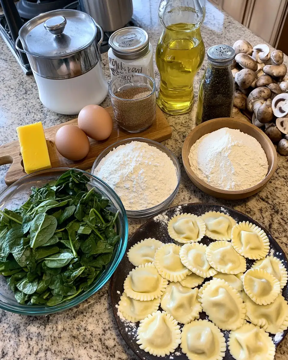 Ingredients for Heavenly Bites: Spinach and Mushroom Ravioli Delight