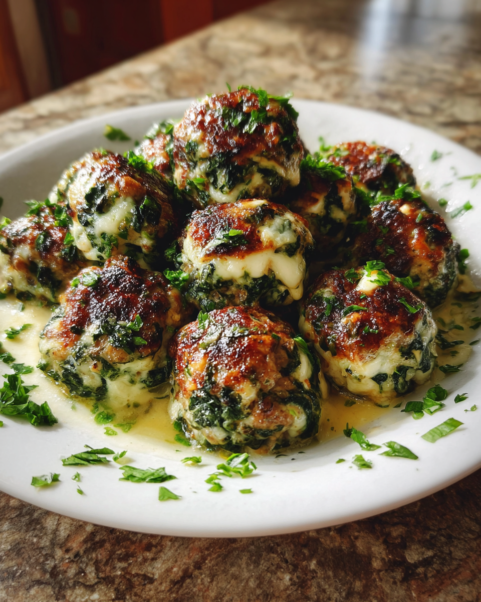 Final dish - Mozzarella-Stuffed Spinach Garlic Meatballs: A Flavor Explosion