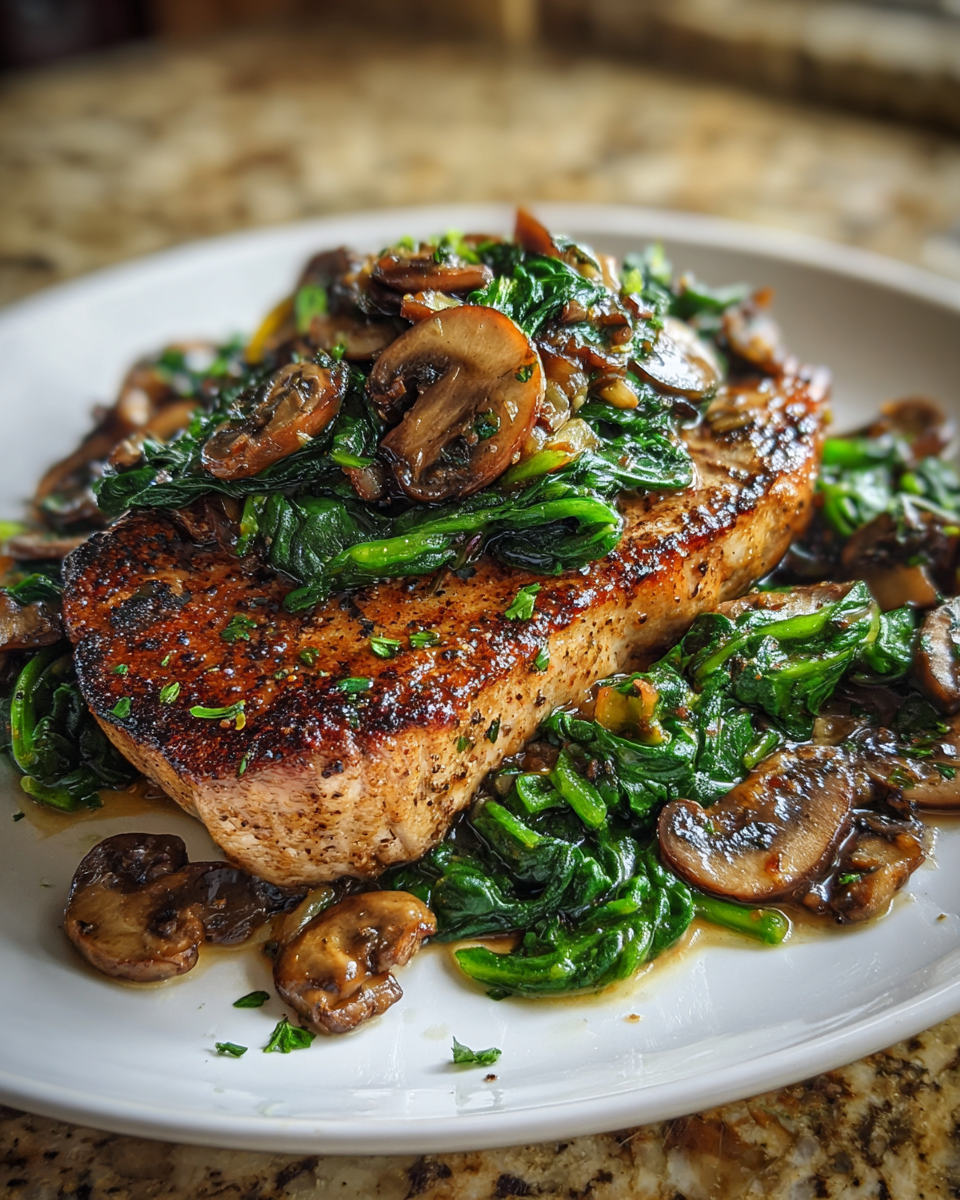 Final dish - Savory Spinach Mushroom Pork Chops That Will Wow Your Taste Buds