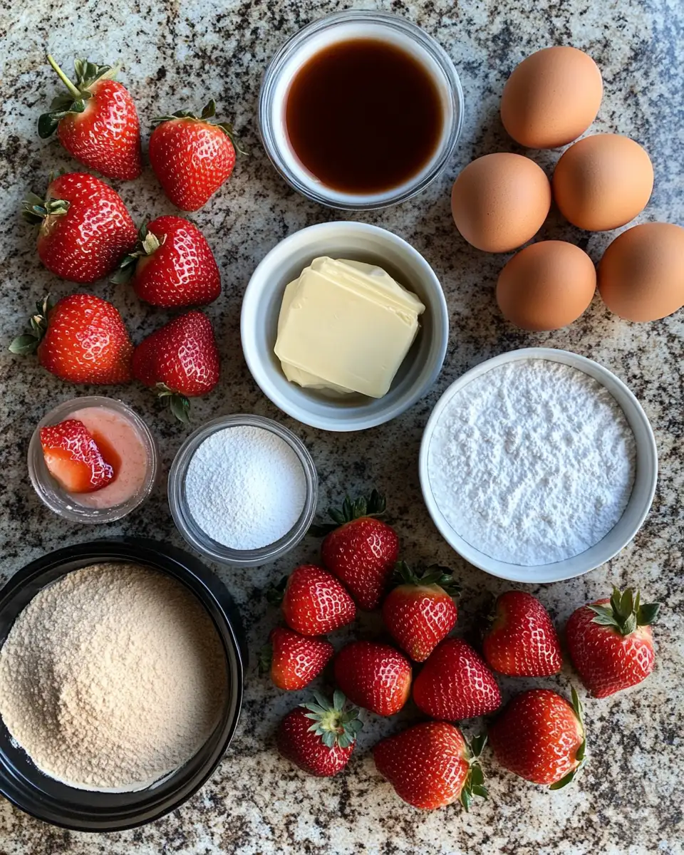 Ingredients for Irresistible Strawberry Honeybun Cake with Creamy Strawberry Icing Delight