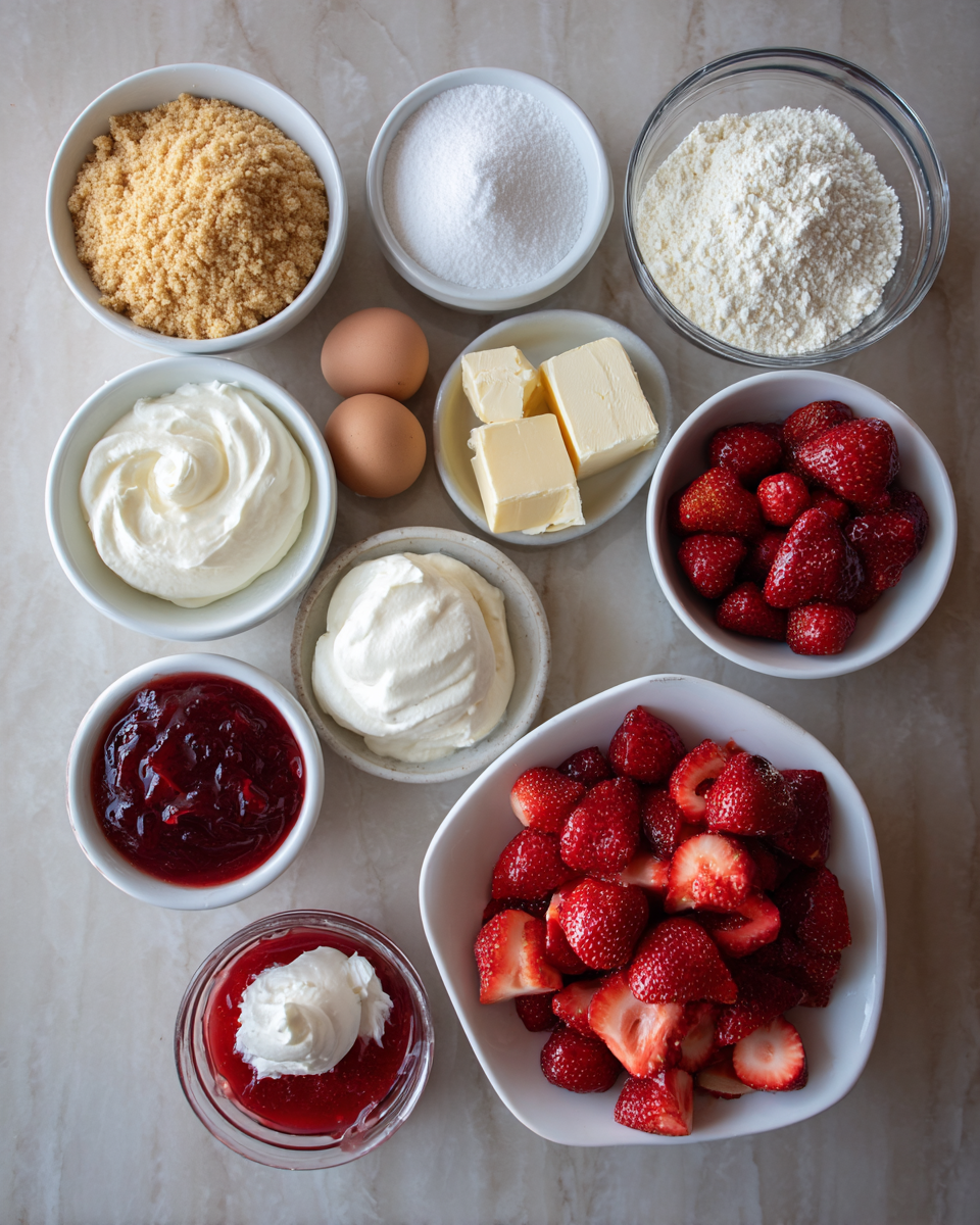 Ingredients for Indulge in the Ultimate Strawberry Shortcake Cheesecake Delight