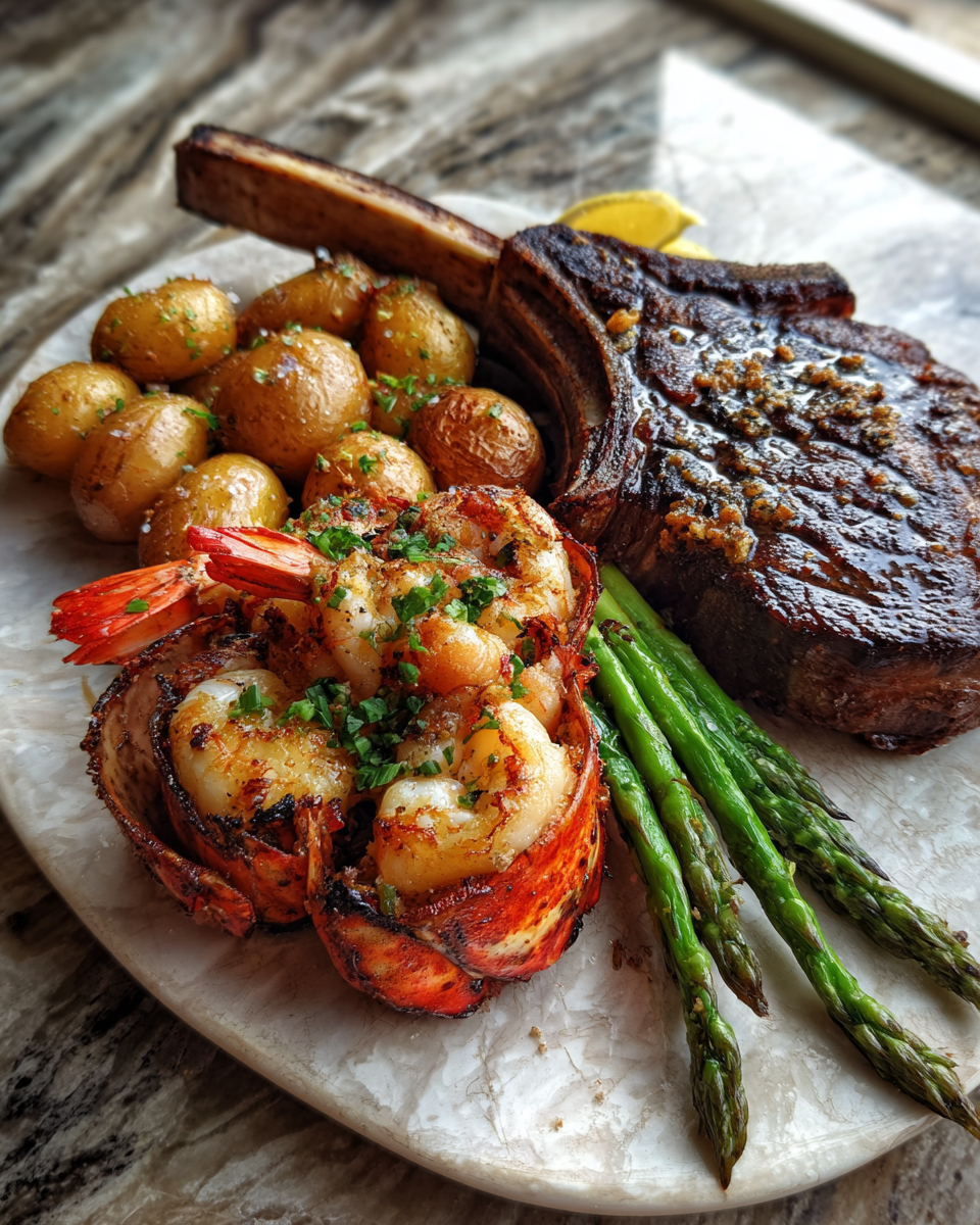 Epic Surf & Turf Feast: Indulge in Bone-In Tomahawk Steak Perfection 6 Final dish - Epic Surf & Turf Feast: Indulge in Bone-In Tomahawk Steak Perfection