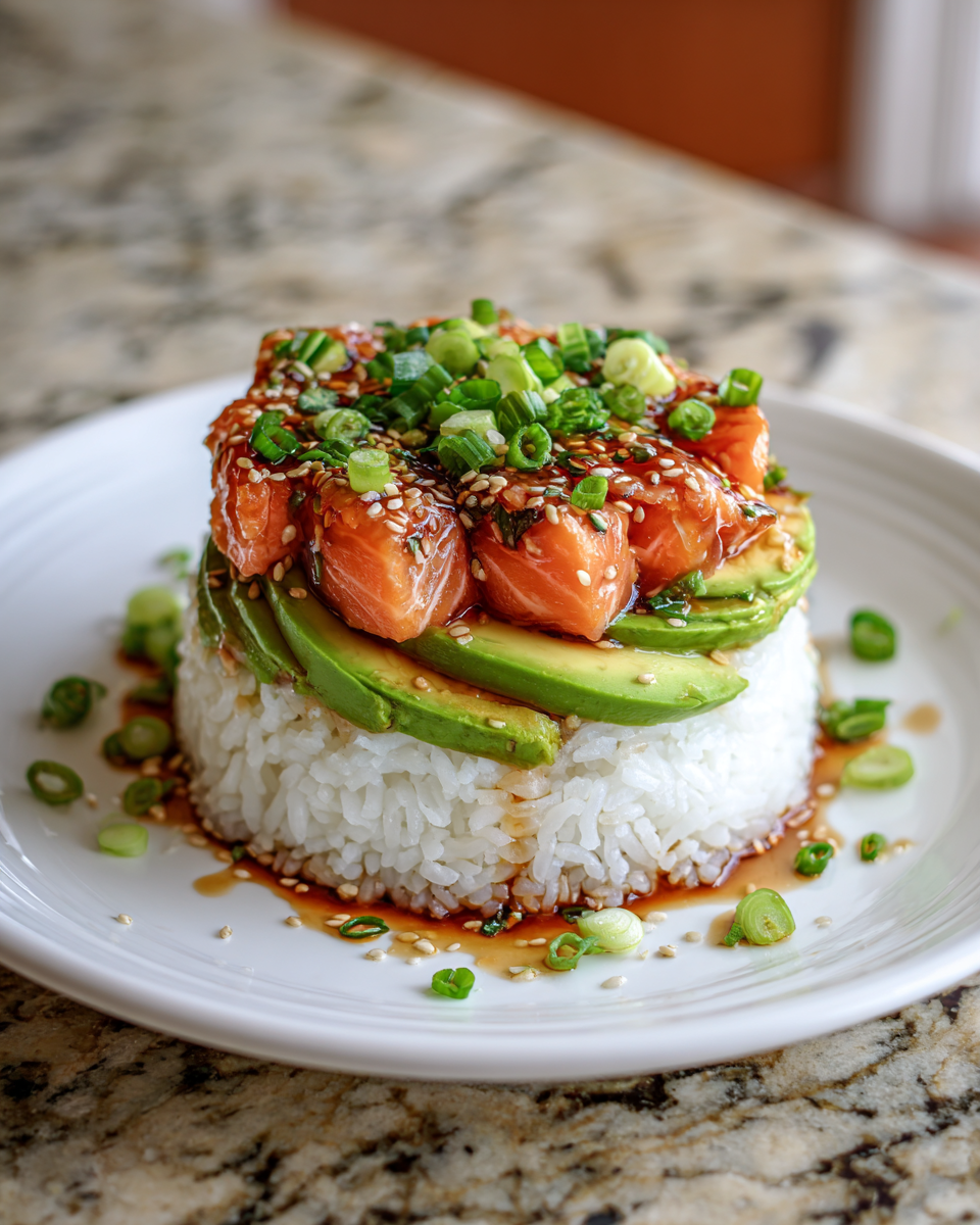 Ingredients for Savor the Layers: Teriyaki Salmon Avocado Rice Stack Delight