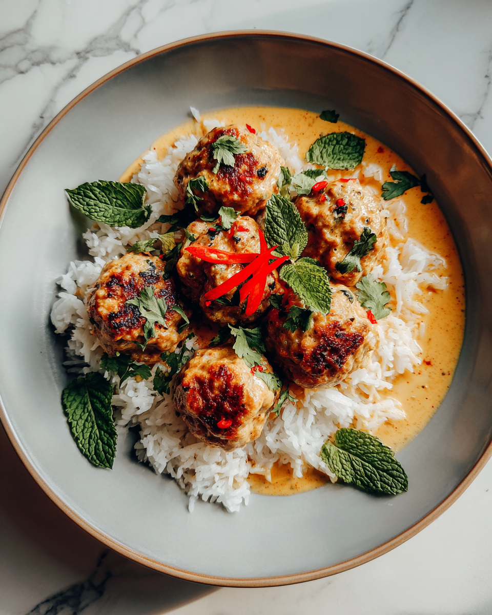 Final dish - A Taste of Thailand: Savory Chicken Meatballs in Creamy Coconut Curry