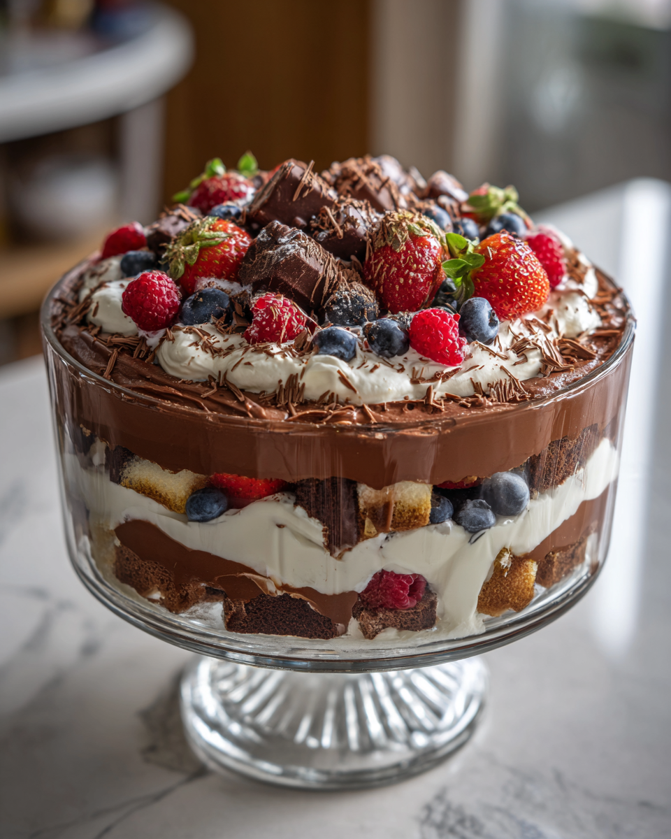 Final dish - Indulge Your Sweet Tooth with a Decadent Triple-Chocolate Trifle Delight