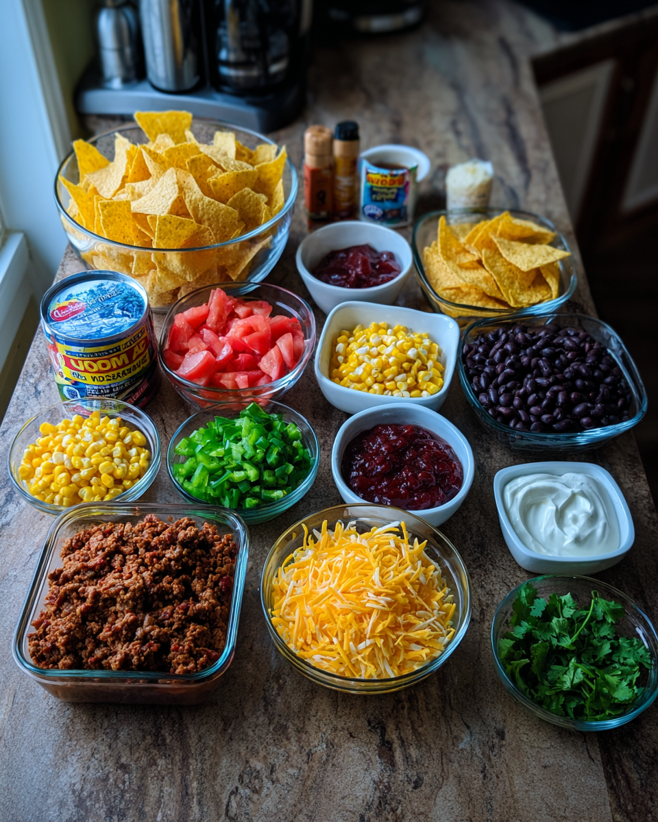 Ingredients for Ultimate Walking Taco Casserole: A Flavorful Fiesta in Every Bite