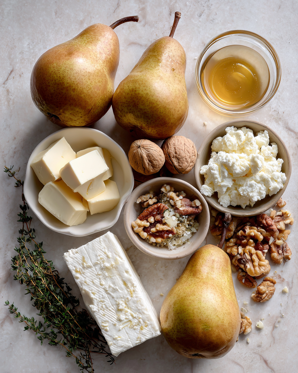 Ingredients for Irresistible Baked Pears with Goat Cheese Recipe for a Gourmet Treat