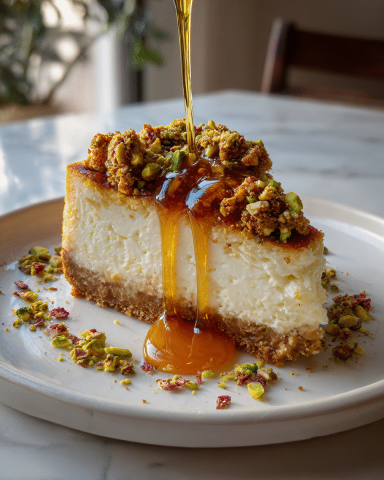Baklava Cheesecake Delight with Honey and Pistachios That Will Melt Your Heart - Featured Image