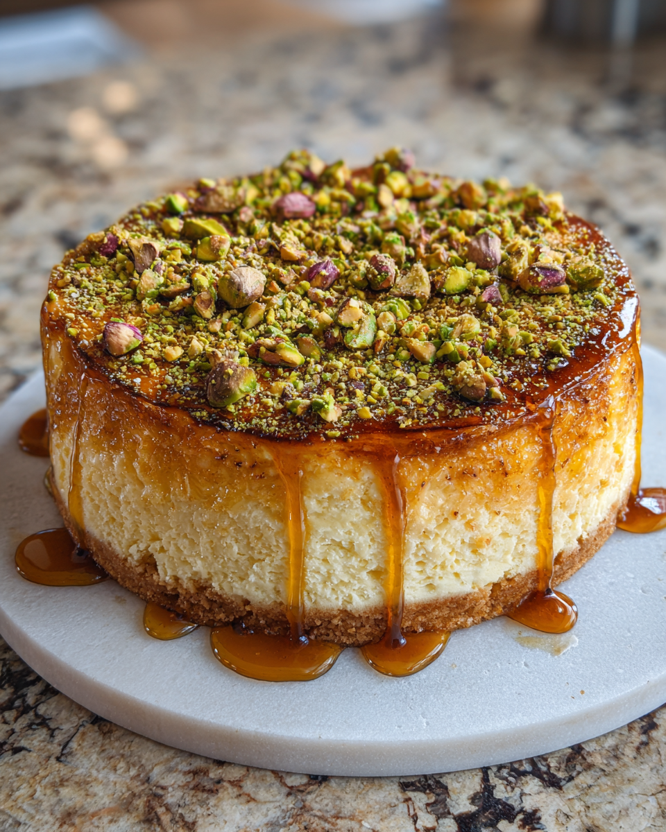 Final dish - Baklava Cheesecake Delight with Honey and Pistachios That Will Melt Your Heart