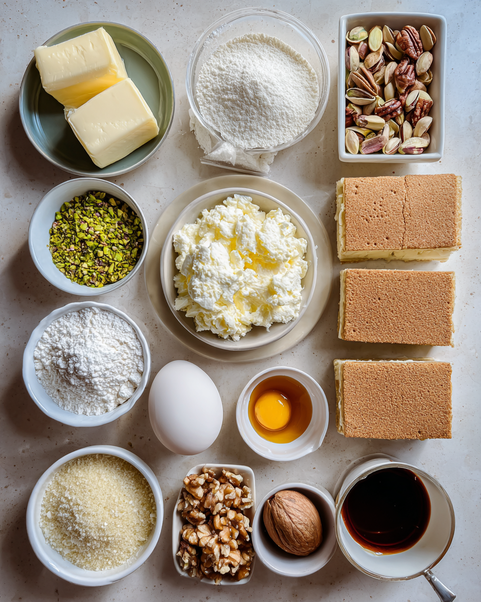 Ingredients for Baklava Cheesecake Delight with Honey and Pistachios That Will Melt Your Heart