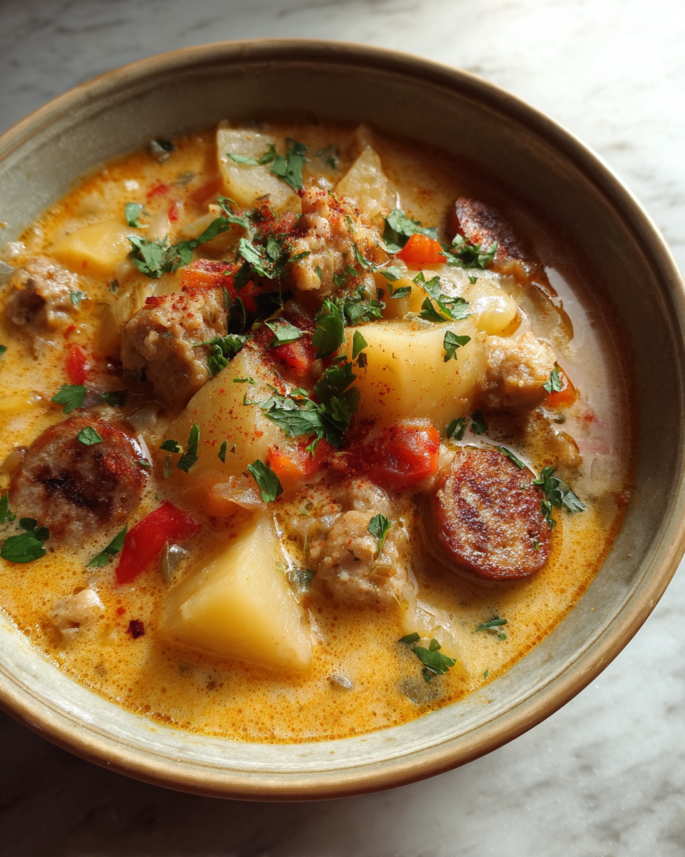Final dish - Hearty Cajun Potato Soup with Sausage Recipe to Warm Your Soul