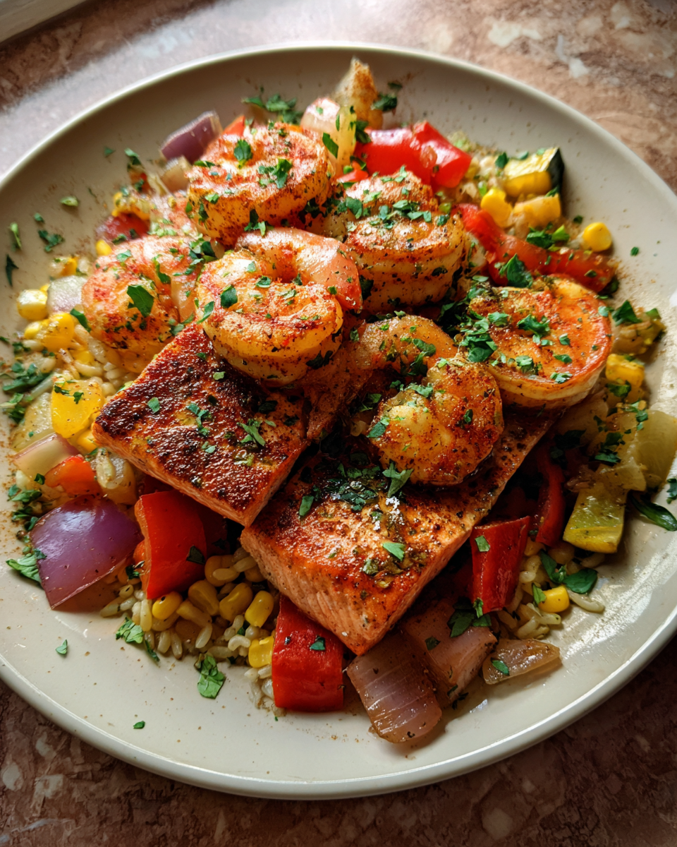 Final dish - Spice Up Dinner with Bold and Flavorful Cajun Shrimp and Salmon