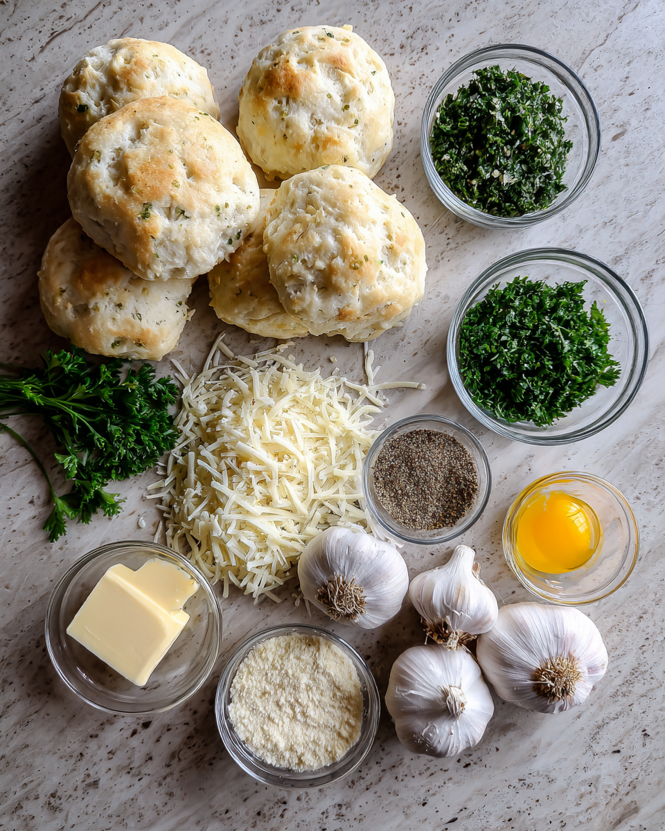 Ingredients for Irresistible Cheesy Garlic Butter Bites That Will Melt in Your Mouth