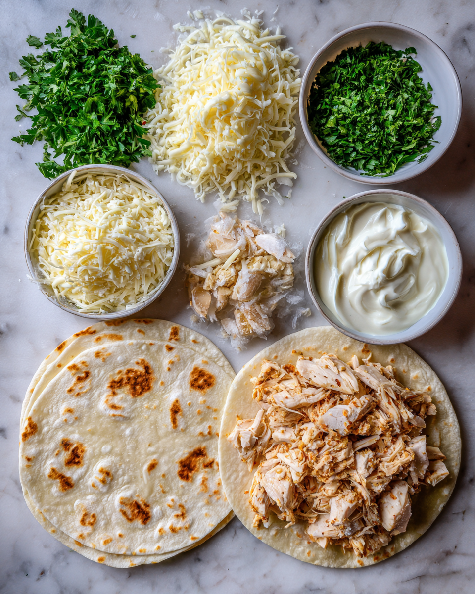 Ingredients for Irresistibly Cheesy Garlic Chicken Wraps for a Flavor-Packed Meal