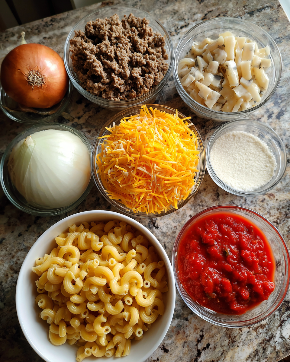 Ingredients for Ooey-Gooey Comfort: Dive into the Ultimate Cheesy Hamburger Casserole