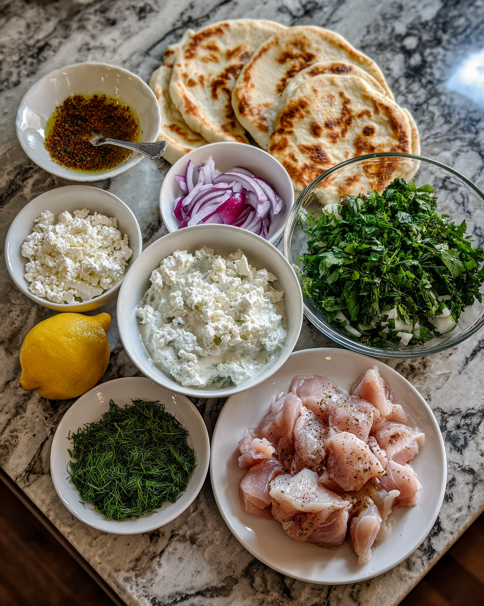 Ingredients for Irresistible Chicken Gyros with Creamy Feta Tzatziki Recipe
