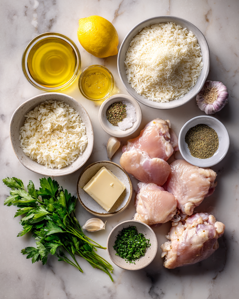 Ingredients for Irresistible Chicken Scampi with Creamy Garlic Parmesan Rice Recipe