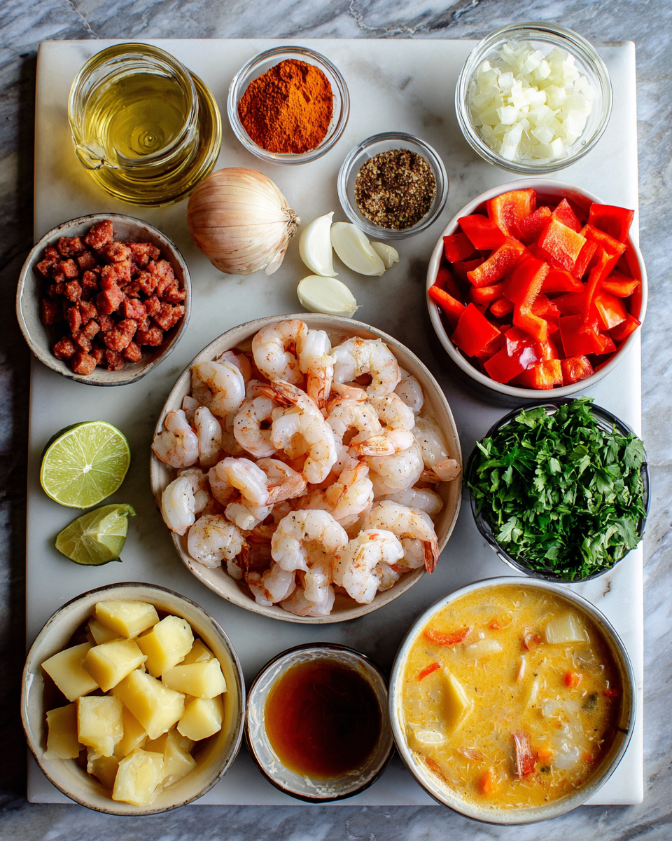 Ingredients for Creamy Coconut Shrimp and Chorizo Chowder That Will Warm Your Soul