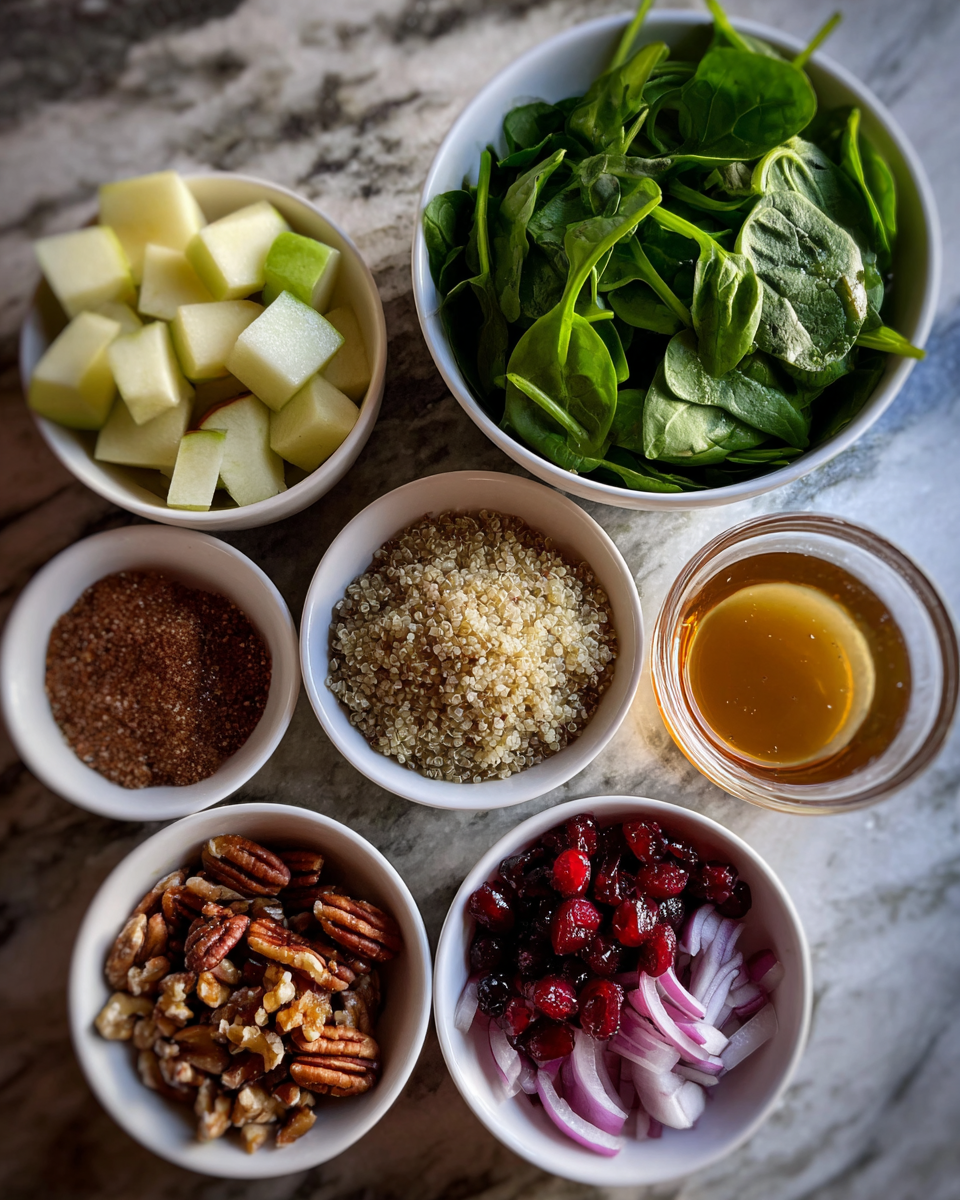 Ingredients for Bright and Fresh Cranberry Apple Quinoa Salad to Boost Your Healthy Eating