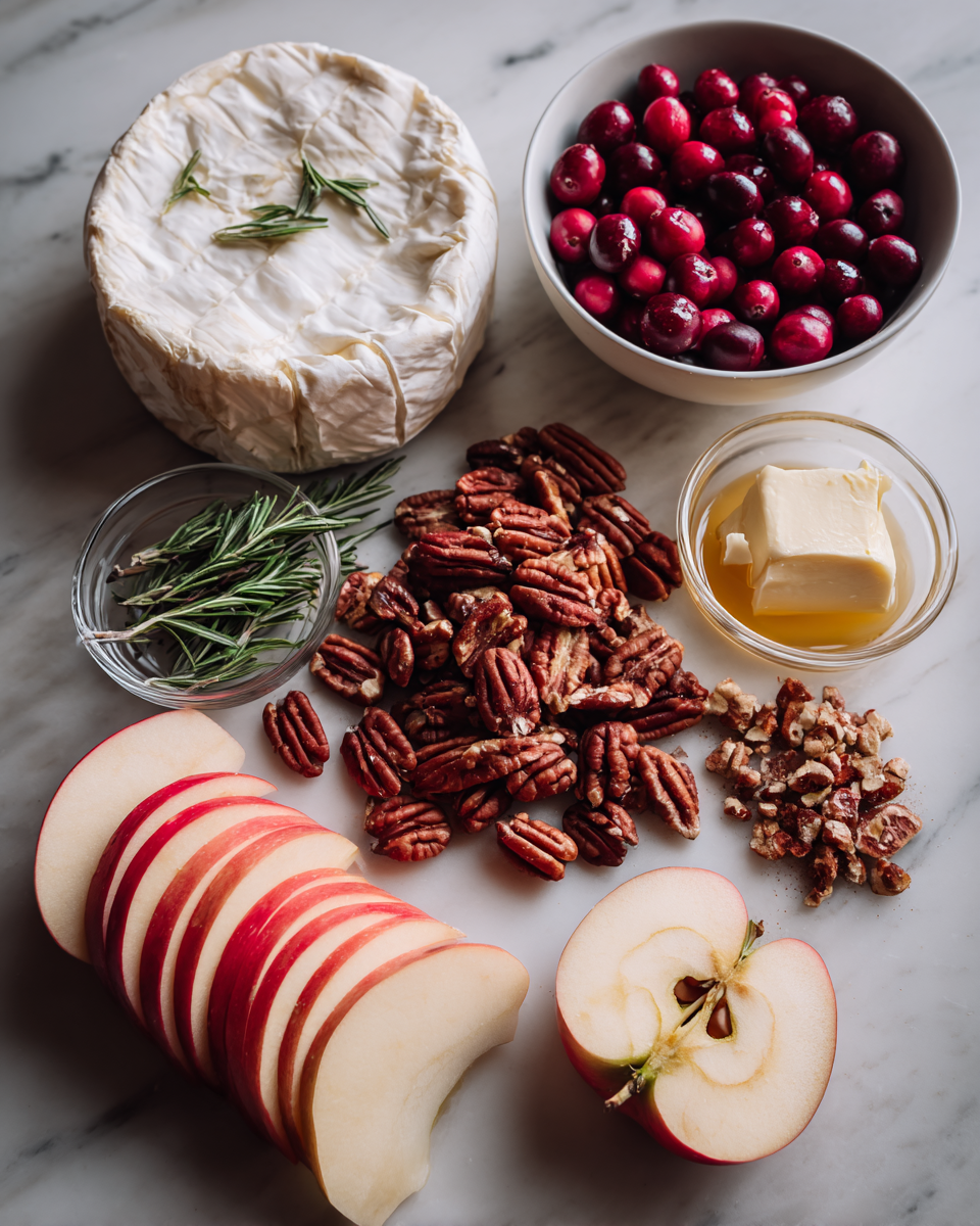 Ingredients for Irresistible Cranberry Pecan Baked Brie Recipe for Your Next Gathering