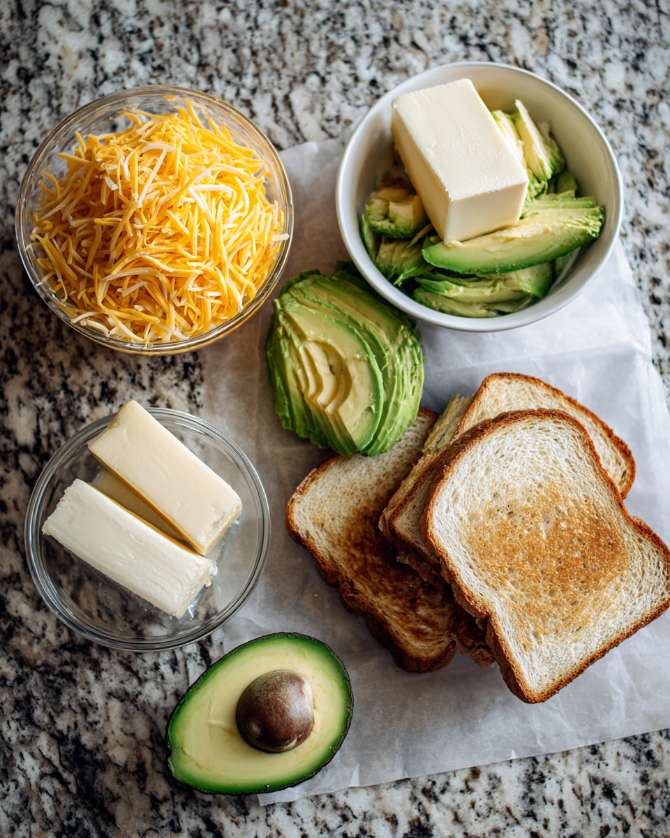 Ingredients for Irresistibly Delicious: Indulge in a Creamy Avocado Grilled Cheese Bliss