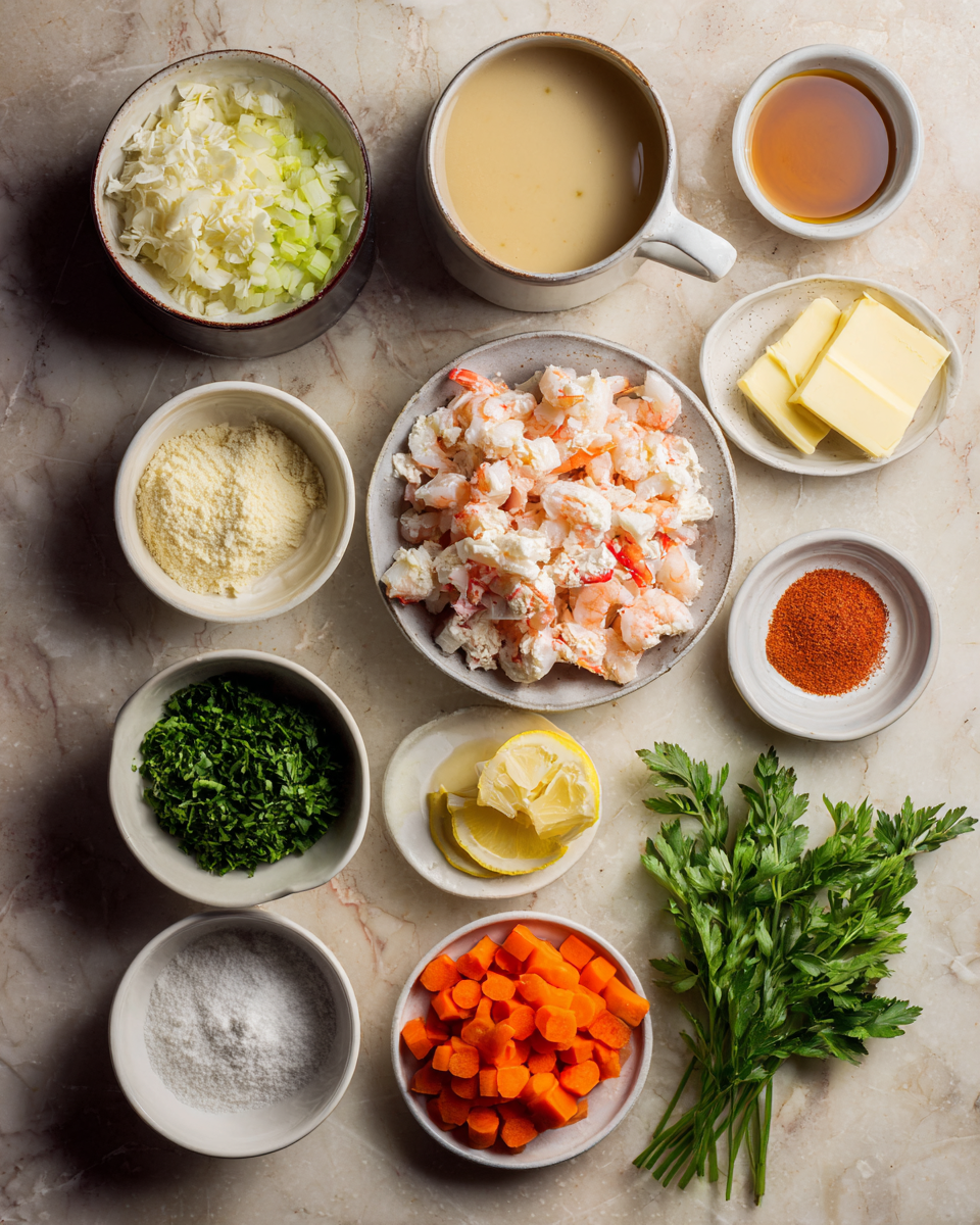 Ingredients for Indulge in the Ultimate Creamy Crab and Shrimp Seafood Bisque Experience