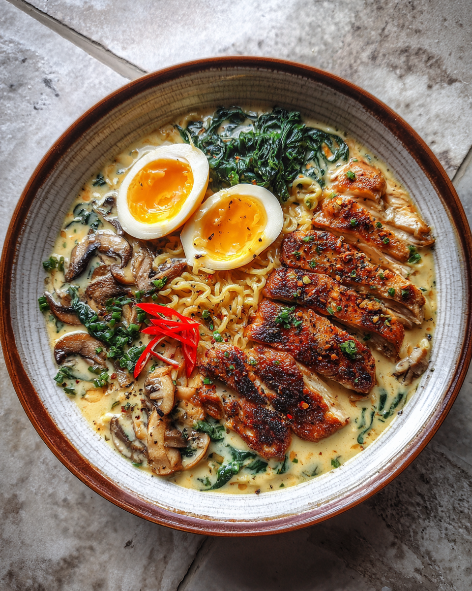 Final dish - Indulge in Comfort with Creamy Garlic Sauce Chicken Ramen