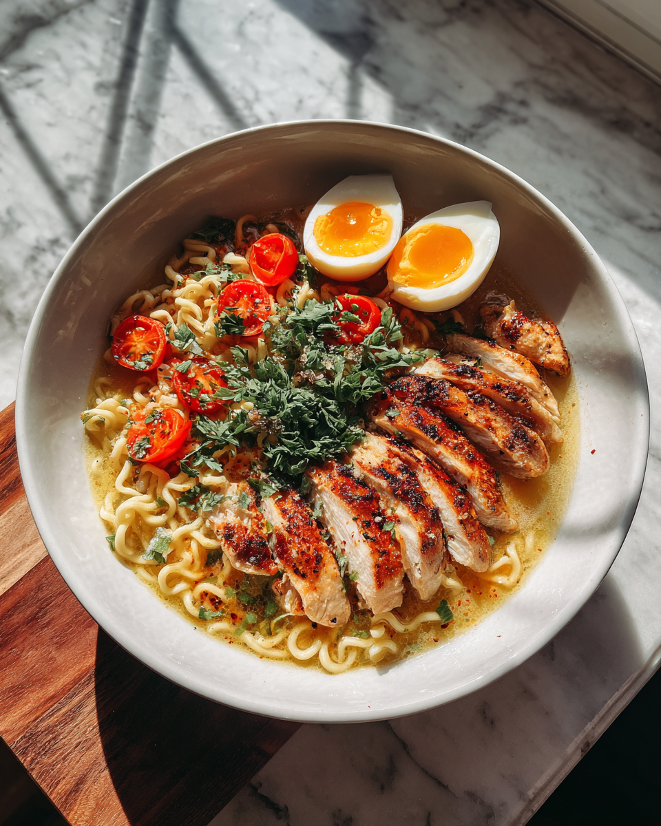 Final dish - Creamy Garlic Sauce Chicken Ramen Recipe That Will Warm Your Soul