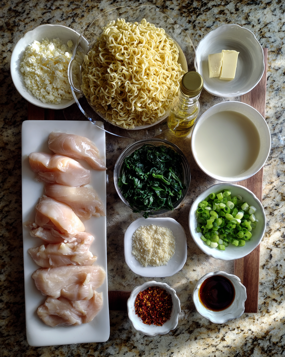Ingredients for Creamy Garlic Sauce Chicken Ramen Recipe That Will Warm Your Soul