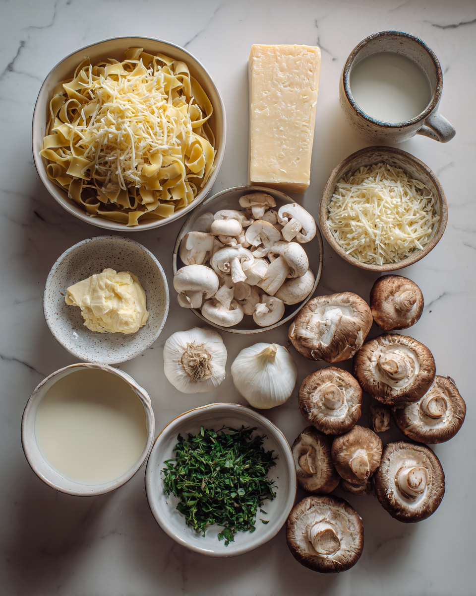 Ingredients for Indulge in the Ultimate Creamy Mushroom Gruyere Pasta Delight