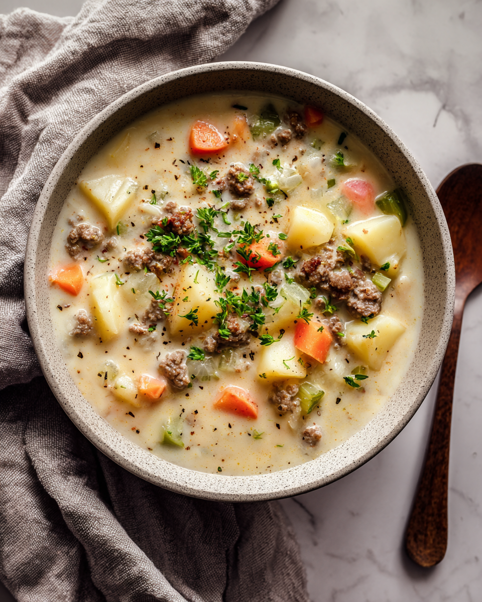 Final dish - Ultimate Comfort in a Bowl Creamy Potato and Hamburger Soup Recipe