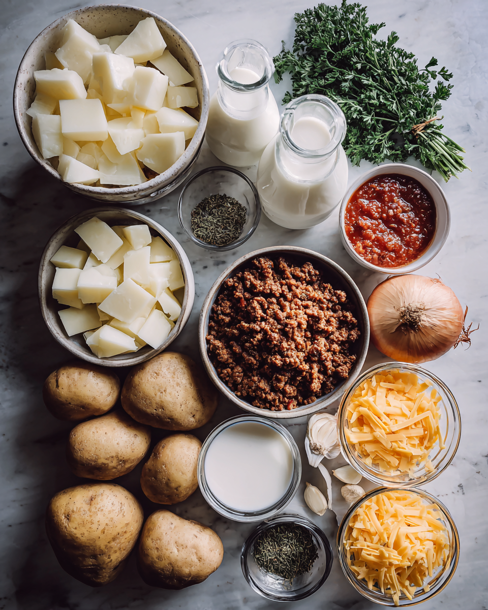 Ingredients for Ultimate Comfort in a Bowl Creamy Potato and Hamburger Soup Recipe