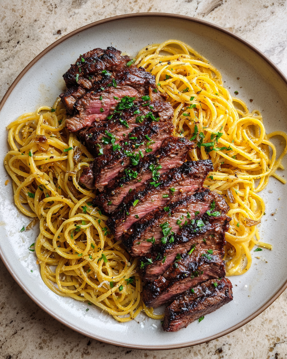 Final dish - Irresistible Garlic Butter Steak and Pasta Recipe for Your Next Dinner