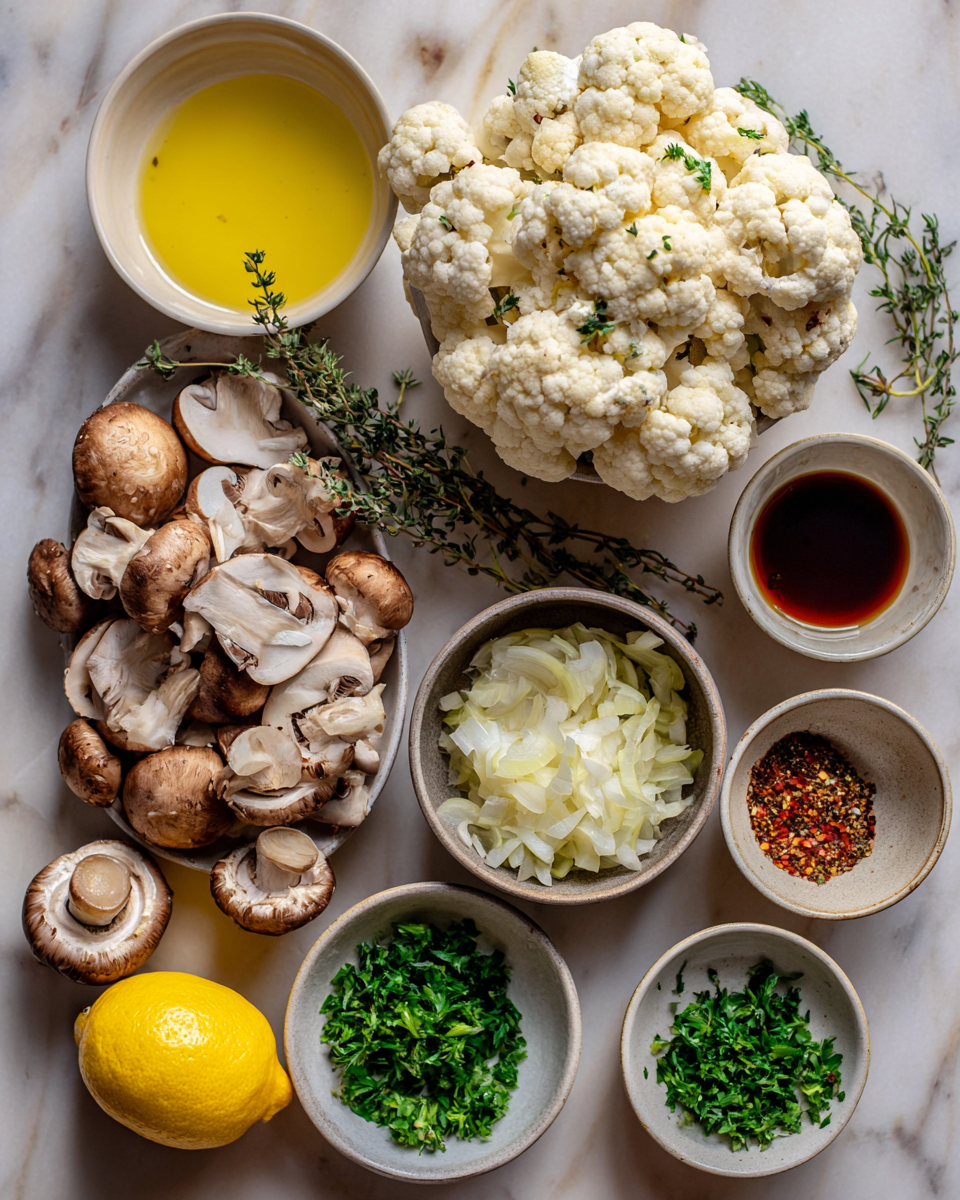 Ingredients for Garlic Cauliflower Mushroom Skillet A Flavor-Packed Veggie Delight