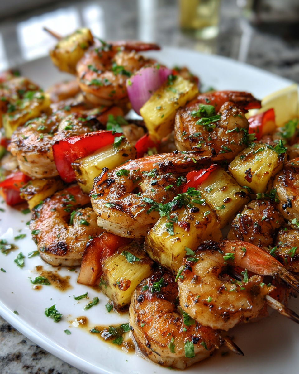 Final dish - Sizzling Grilled Jerk Shrimp and Pineapple Skewers for a Tropical Feast
