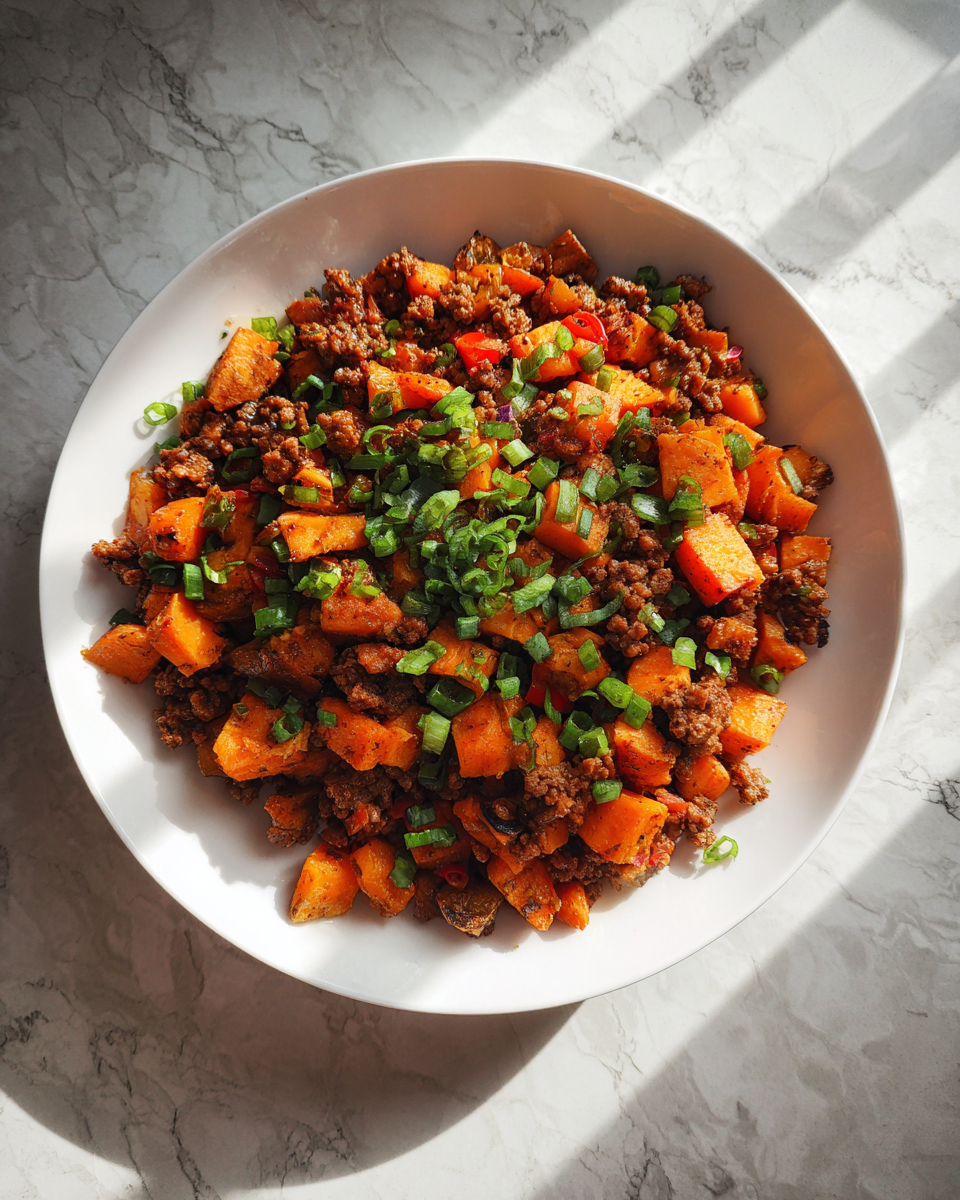 Final dish - One-Pan Ground Beef Sweet Potato Skillet Recipe for Easy Weeknight Dinners