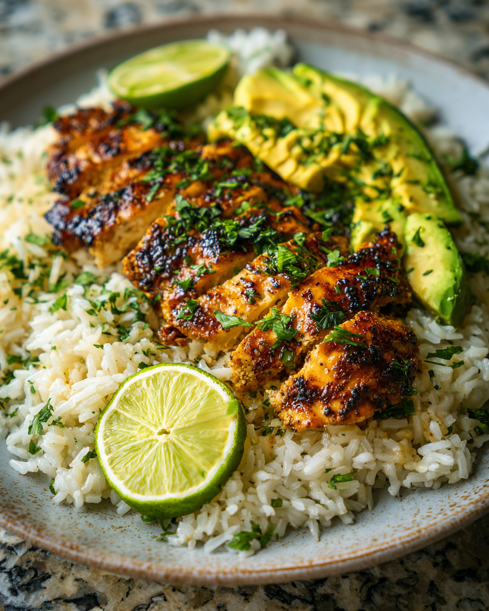 Final dish - Sweet and Zesty Honey Lime Chicken with Creamy Avocado Rice Recipe