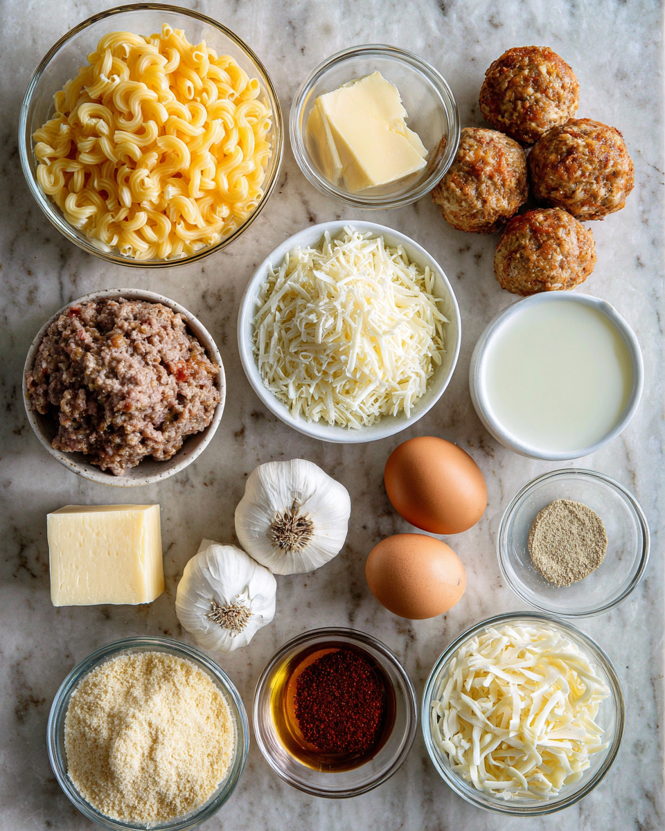 Ingredients for Mac n Cheese Stuffed Meatball Bombs That Will Blow Your Taste Buds Away