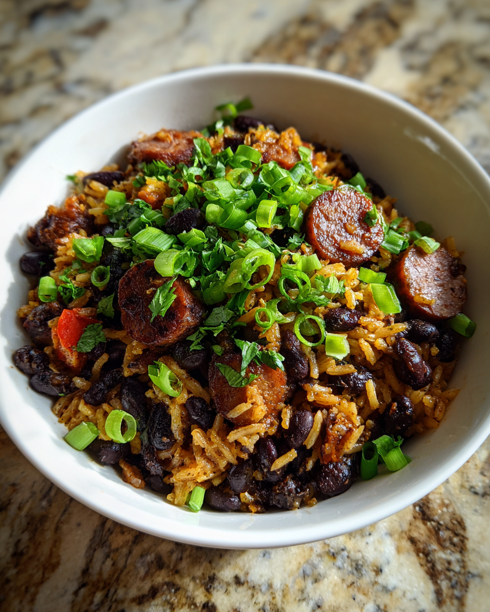 Final dish - Hearty One-Pot Black Beans and Rice with Sausage Recipe for Easy Weeknight Meals