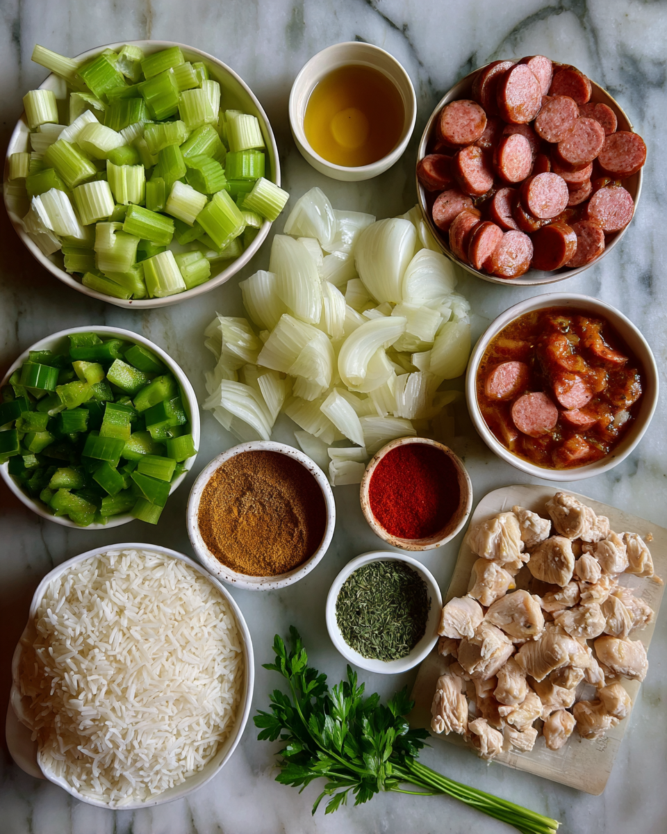 Ingredients for Soulful Orleans Cajun Chicken Andouille Sausage Gumbo Recipe to Warm Your Soul
