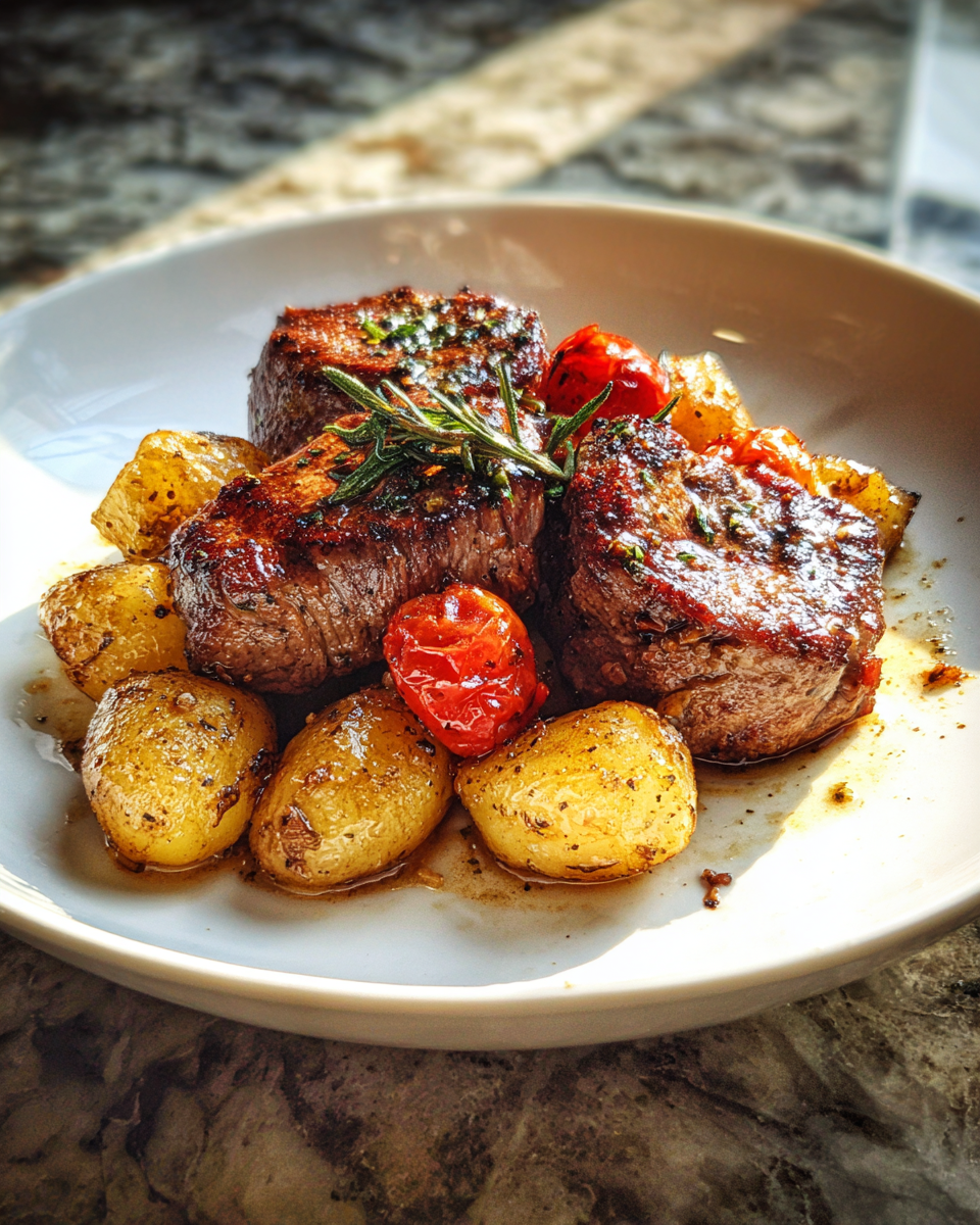 Final dish - Savor the Flavor of Pepper Steak Medallions with Potatoes