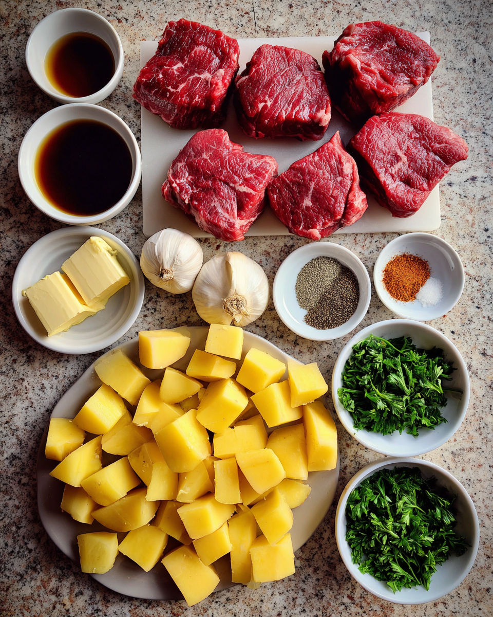 Ingredients for Savor the Flavor of Pepper Steak Medallions with Potatoes