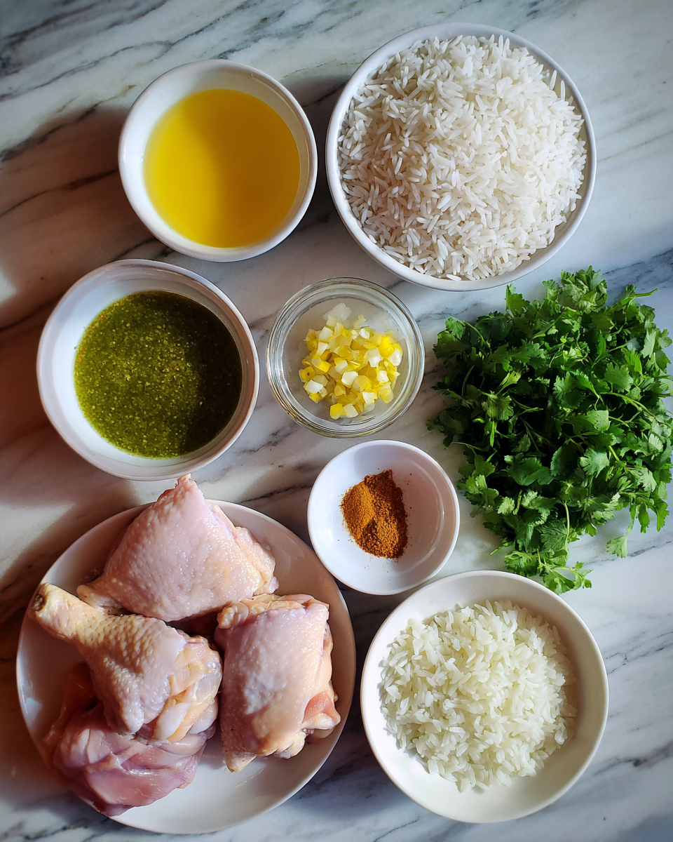 Ingredients for Irresistible Peruvian Chicken and Rice with Zesty Green Sauce Recipe
