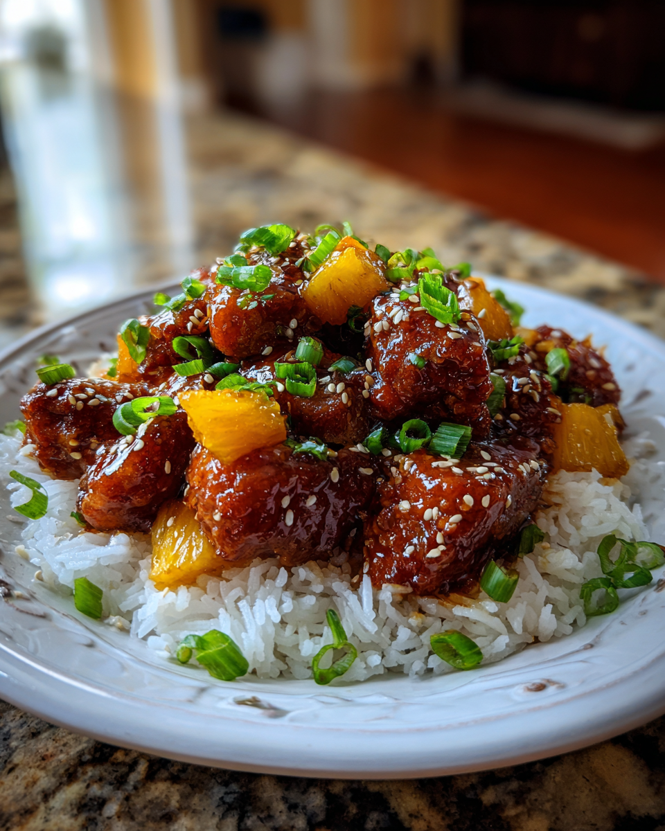 Final dish - Sweet and Savory Pineapple Pork Slow Cooker Recipe for Easy Weeknight Dinners
