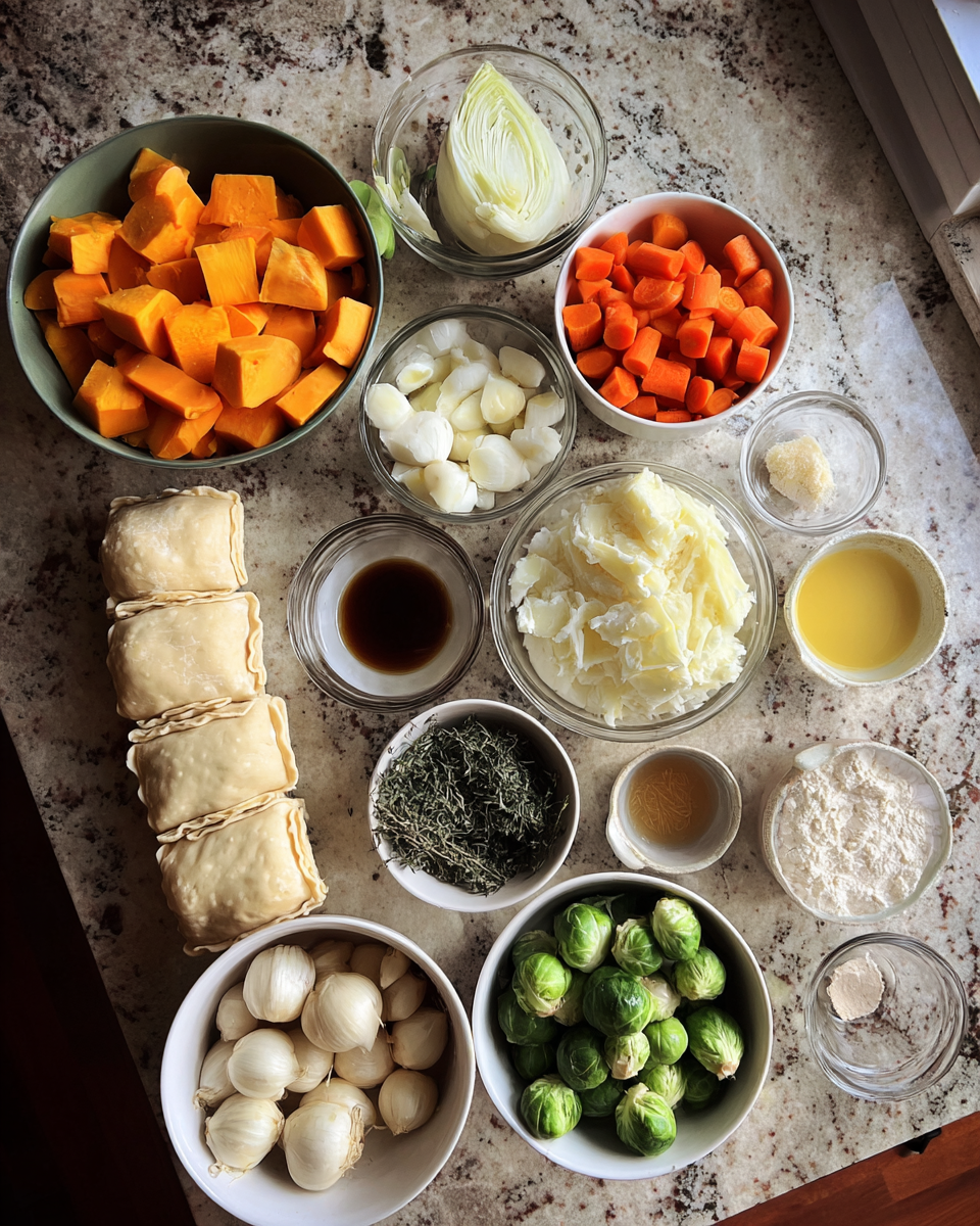 Ingredients for Cozy Up with Irresistible Roasted Autumn Vegetable Pot Pies