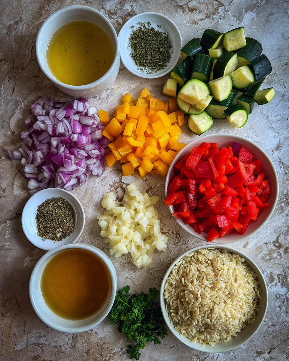 Ingredients for Deliciously Easy Roasted Vegetable Orzo Recipe to Savor Every Bite