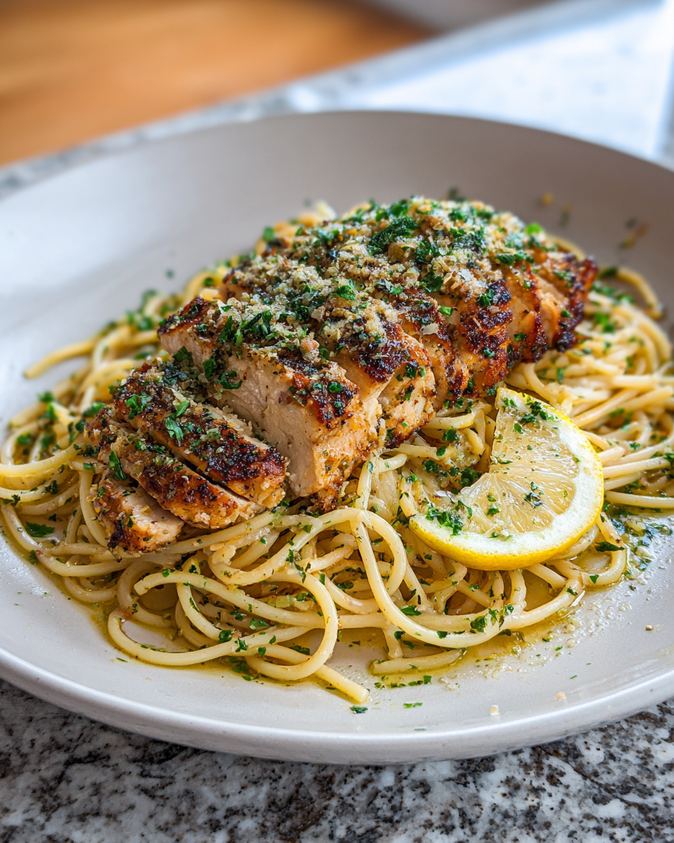 Zesty Romano Chicken Meets Irresistible Lemon Garlic Pasta Delight 6 Final dish - Zesty Romano Chicken Meets Irresistible Lemon Garlic Pasta Delight